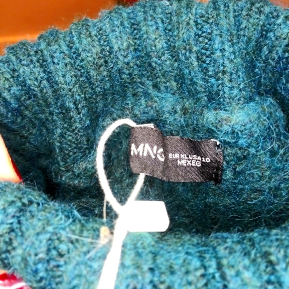 Mango Teal Wool/Alpaca Blend Turtleneck Sweater Mini Dress - Picture 4 of 9